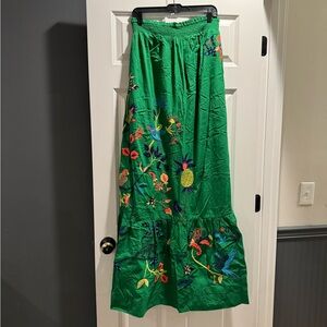 Anthropologie strapless beautiful green embroidered maxi dress